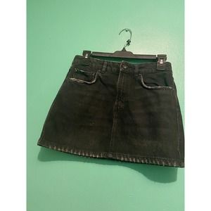 ZARA Trafaluc Authentic Denim Mini Skirt Black Frayed Edging